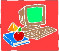 disegno schematico di un computer, un libro ed una mela